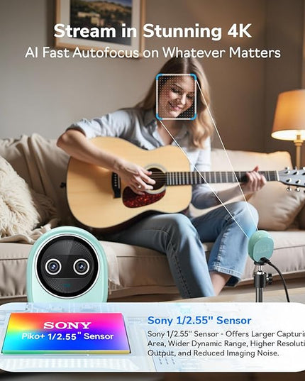 EMEET Piko+ (Piko Plus), World’s 1st Dual-Camera AI-Powered 4K Webcam, 1/2.55'' Sony Sensor, 3 Mics&3 Sound Modes, Panda Magnetic Privacy Cover, USB C-C&C-A, Ideal for Livestreamers