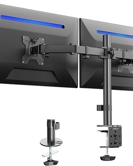 VIVO Dual Monitor Desk Mount, Heavy Duty Fully Adjustable Steel Stand, Holds 2 Computer Screens up to 24 inches and Max 22lbs Each, Black, STAND-V024