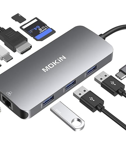 USB C Adapters for MacBook Pro/Air,Mac Dongle with 3 USB Port,USB C to HDMI, USB C to RJ45 Ethernet,MOKiN 9 in 1 USB C to HDMI Adapter,100W Pd Charging, USB C to SD/TF Card Reader USB C Hub