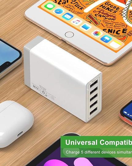 USB Wall Charger, Desktop USB Charging Station for Multiple Devices, 40W 8A, 5 Port,Travel Portable Charger for Cell Phone, Tablet
