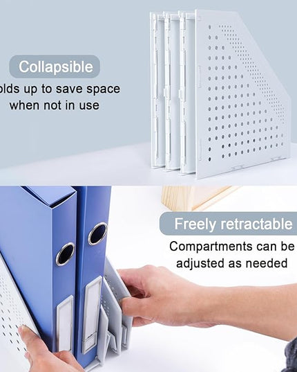 Collapsible Magazine File Holder with 3 Vertical Compartments Foldable Binder Holder for Desk Binder Storage Organizer Plastic Magazine Holders for Shelf, Light Gray