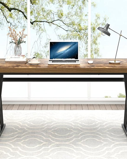 FOLUBAN Home Office Desk, Modern Wood and Metal Computer Desk, Simple Writing Work PC Desks for Bedroom, Industrial Study Gaming Table for Living Room, Rustic Brown, 53 Inch