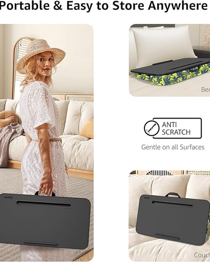 Millhome Lap Desk | Portable Laptop Desk – Fits Up to 17.3" Laptops – Detachable & Washable Cushion, Phone Holder, Device Ledge – for Writing, Working, Reading on Bed, Couch, Sofa, Floor – Green Palm