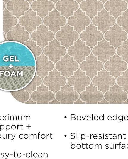 GelPro Elite Premier Anti-Fatigue Kitchen Comfort Floor Mat, 20x48”, Trellis Khaki Stain Resistant Surface with Therapeutic Gel and Energy-Return Foam for Health and Wellness