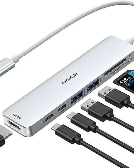 MOKiN 7 in 1 USB C Dongle with HDMI, SD/TF Card Reader, Data Port, 100W PD, 2 USB 3.0 for MacBook Pro/Air, Dell XPS, Lenovo Thinkpad