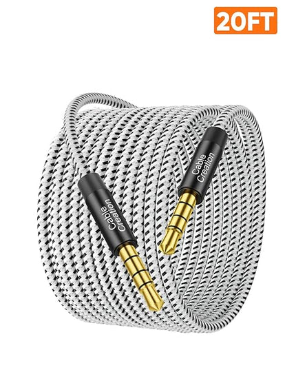 CableCreation 3.5mm TRRS Audio Cable 20FT, 4-Pole Aux Cord Male to Male Braided 1/8 inch Auxiliary Hi-Fi Stereo Jack Compatible with Headphone, Car, Speaker, Phone, Tablet, Laptop and More