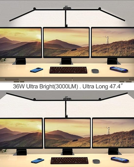 Micomlan 36W Bright Led Desk Lamp with Clamp, 47 Inches Long Architect Desk Lamp Home Office, Dimmable Table Light with Remote Adjustable Monitor Light Bar Tall Office Lighting for Computer Desktop