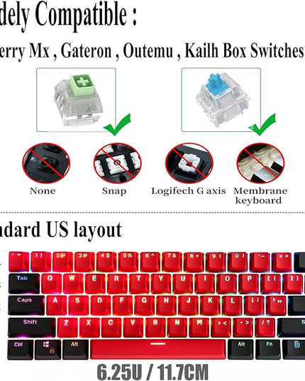 GTSP 61 Red Keycaps 60 Percent Keycap Set PBT OEM Ducky Keycap with Key Puller Fit for Cherry MX switches Mechanical Gaming Keyboard (Milan A