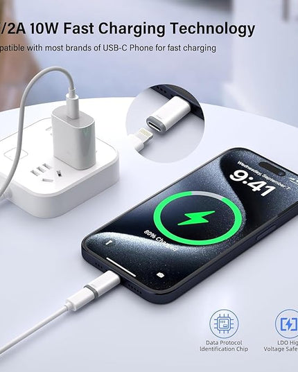 5 Pack USB C to Lightning Charge Adapter for iPhone 17 16 15, Lightning to USB C Adapter with Fast Charge Data Transfer for iPhone 17 16 15 Pro Max, Galaxy S24 S23, Pixel 8 7, iPad Pro, MacBook Pro