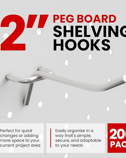200 Pack PEG Board Pegboard Shelving Hooks 2" Length Wholesale Lot PEG Hooks
