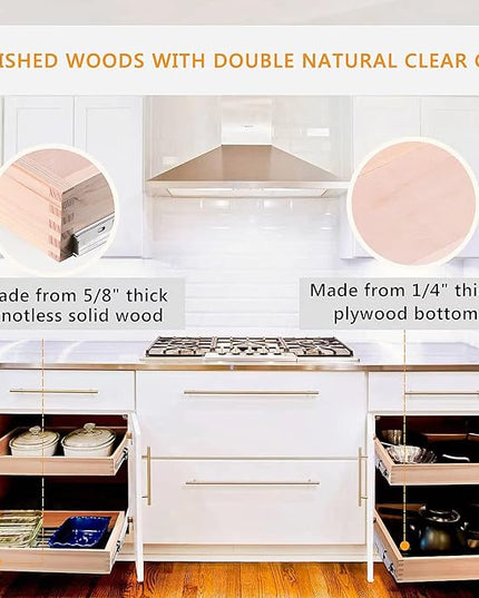 Mulush 13”W x 21”D x 3”H Soft Close Slide Out Wood Drawer Organizer for Kitchen, (Cabinet Opening Width>14.5 inches for Bottom Assembly, Width= 14 inches for Side Assembly)