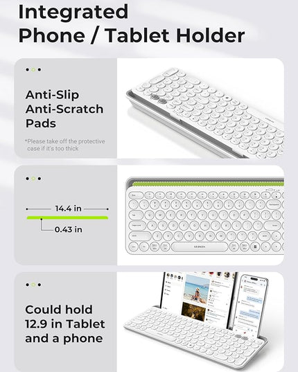 seenda Bluetooth Keyboard and Mouse for iPad, CTU-301 Wireless Multi-Device Connection Bluetooth+2.4G Keyboard Mouse Combo with Tablet Holder for iPad/MacBook/Windows, iOS/Andriod/Phone, White