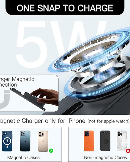 HUOTO 3 in 1 Foldable Magnetic Wireless for iPhone Charging Station,10000mAh Portable Charger Power Bank with Stand for MagSafe Battery Pack for iPhone 17/16/15/14/13/12 Series/Apple Watch/Air pods