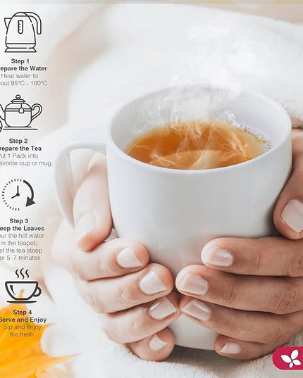 FreshDrinkUS, 40 Tea Bags - Menopause Support Herbal Tea – Soothing Blend with Rhubarb, Hibiscus, Valerian, Passiflora, Ashwagandha, Fennel & Chamomile, Caffeine-Free, Vegan, Non-GMO