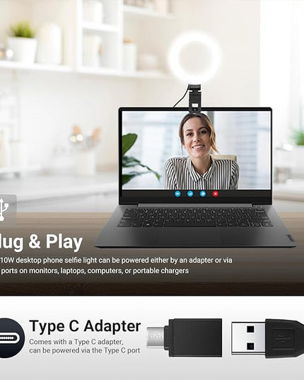 NEEWER Basics 5" LED Desktop Ring Light with Stand, Monitor Clamp, 10W, Compatible with iPhone Desk Computer Laptop Webcam Phone for Selfie Makeup Recording Zoom Video Conference Lighting, Black BR60