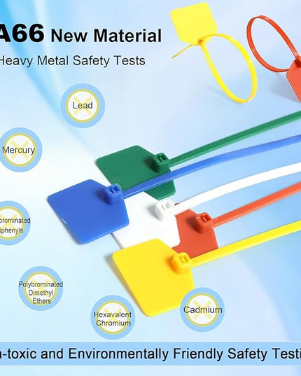 4 in Marker Nylon Cable Ties, Plastic Water Proof Tags, Self-Locking Written-on Cable Marker, Security Seals Label for Cabling, Wire Marking Label, Shipping Hanging Tags - Red/ 100pcs