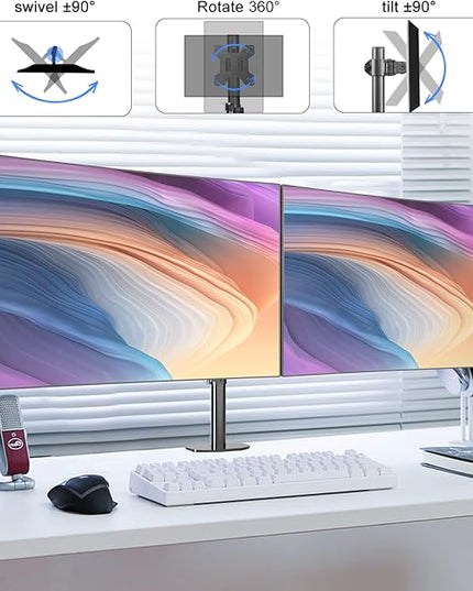 Pholiten Dual Monitor Stand,Heavy Duty Adjustable Monitor Desk Mount for 2 Screens up to 38Inches,Dual Monitor Arm with Height Adjustable Tilt Swive Rotate,Holds up to 22 lbs