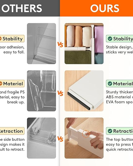 Lifewit 14 Pack Drawer Dividers 4" High, 11-17" Adjustable Drawer Organizers for Clothes, Expandable Dresser Separators in Bedroom/Bathroom/Kitchen/Fridge/Office Organization and Storage, Beige