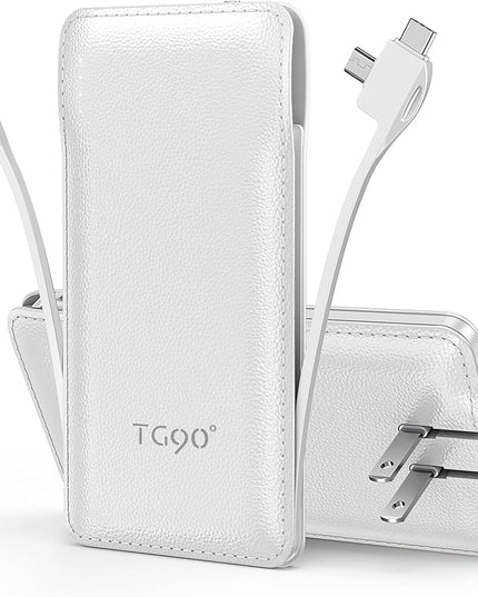 TG90° Portable Charger Power Bank with Built-in AC Wall Plug and Cables, 10000mAh USB C External Battery Charger Compatible with iPhone and Android Phones