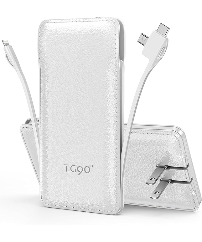 TG90° Portable Charger Power Bank with Built-in AC Wall Plug and Cables, 10000mAh USB C External Battery Charger Compatible with iPhone and Android Phones