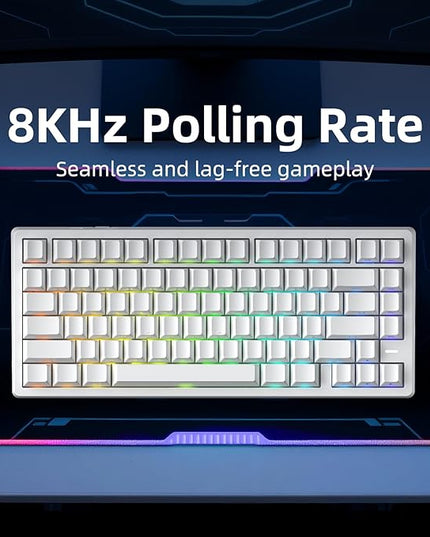 Mars75 Wired Magnetic Switch Keyboard, 75% Layout,0.001MM RT Accuracy, 8KHZ Polling Rate/Latency As 0.125MS/256KHZ Single Key Scan Rate/ARGB，Hot Swappable Gaming Keyboard(White)