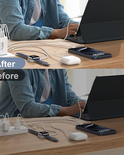 40W USB C Charger Block for iPhone 17/17 Pro/17 Pro Max/Air/16/16 Pro/16 Pro Max/16 Plus/15/15 Pro Max/14 13 12 11 Pro Max XS XR X, 4-Port PD+QC Multiport Power Adapter Type C Fast Charging Brick Cube