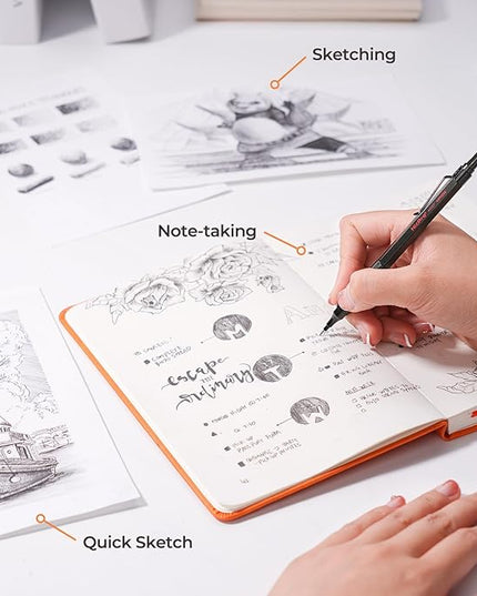 Nicpro 2 PCS Mechanical Pencil 0.5mm & 0.7 mm with Case, MP1000 Metal Artist Pencil Set with 4 Tubes HB Lead Refills, 2 Erasers, 9 Eraser Refills For Art Writing Drafting, Drawing, Sketch, Black
