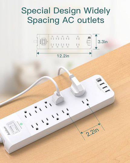 Power Strip, Addtam Surge Protector with 10 Outlets and 4 USB Ports, 6 Feet Extension Cord with Flat Plug, 2700 Joules, ETL Listed, White