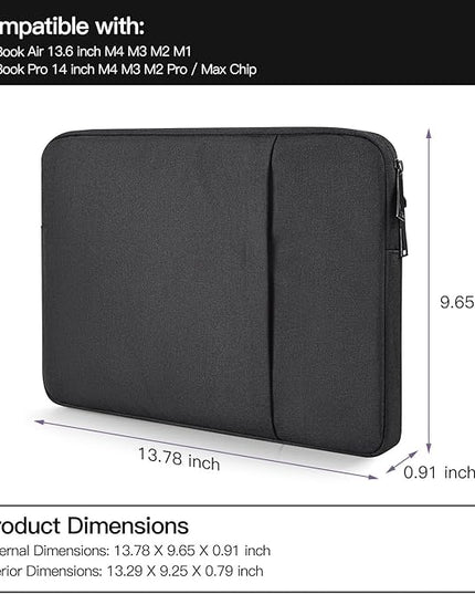 Laptop Sleeve Case for MacBook Air 13 inch M2 M3 M4 A3240 2025-2022, Compatible with MacBook Pro 14 inch M5 M4 M3 M2 M1 Pro/Max A2918 A2992 A2779 A2442 Water Resistant Computer Carry Bag-Black
