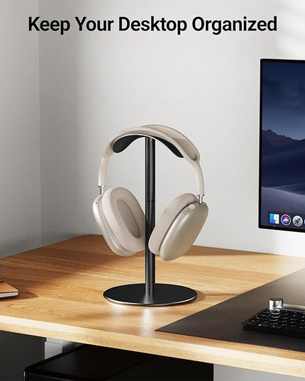 ANSHAWTIY Aluminum Alloy Headphone Stand for Desk, Gaming Headset Holder with Non-Slip Weighted Base, Compatible with AirPods Max and Over-Ear Headsets, Space-Saving Design (Black)