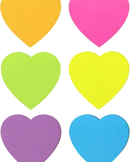 Heart Shape Sticky Notes 6 Color Bright Colorful Sticky Pad 75 Sheets/Pad Self-Sticky Note Pads