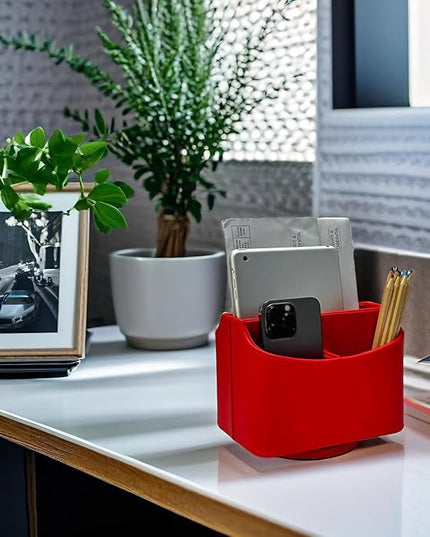 UnionBasic Rotating Desk Organizer, 360 Degree Desk Spinning Caddy, Desktop TV Guide/Mail/Media/Remote Controller Holder Organizer, Red