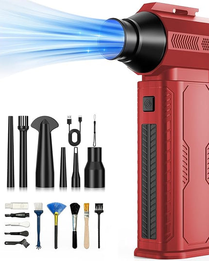 Compressed Air Duster, 130,000RPM Ultra-Powerful Cordless Electric Air Duster with 8000mAh Rechargeable Battery, 4-Gear Adjustable Air Blower for Keyboard, Computer, Car, Home Cleaning - Red