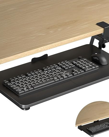 Keyboard Tray Under Desk Large C-Clamp 25.6” (30” Including Clamps) x 11.8” Slide-Out Platform Computer Drawer Pull Out Keyboard & Mouse Tray Black DSF4