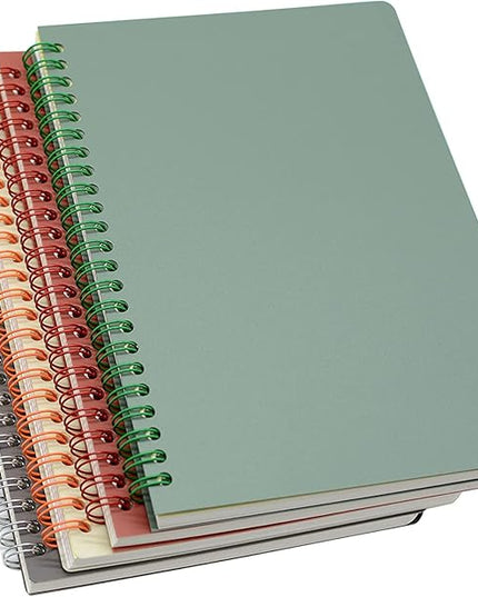 Yansanido Aesthetic Spiral Notebook, 4 Pcs A5 Thick Plastic Hardcover 8mm Ruled 4 Color 80 Sheets -160 Pages Journals for Study and Notes (Ruled-4pcs Wine Red,Black,Dark Green,Beige, A5)