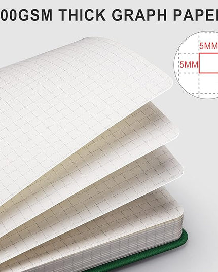 AHGXG Graph Paper Notebook - 320 Pages Grid Notebook Thick Journal A5, 100gsm Thick Graph Paper, Leather Hardcover, Inner Pocket,5.75'' × 8.38''- Green