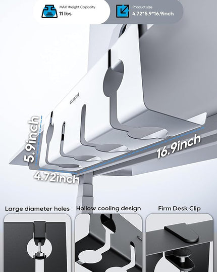 NODOCA No Drill Under Desk Cable Management Tray, 17'' Wire Management, Punch-Free Clamp on, Metal Cable Tray, Wire Organizer Under Desk, Under Dessk Basket for Office and Home, White