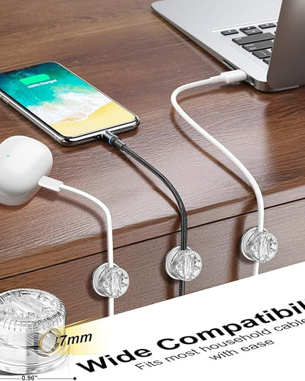 6 Pack Cord Organizer Magnetic Cable Clips, 360°Rotation Cable Clips - Adjustable Cord Holder for Nightstand, Adhesive Cable Management Cord Clips, Cable Holder & Charger Organizer（Clear）
