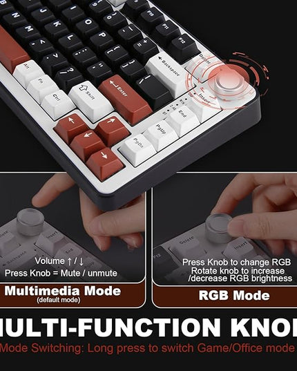 YUNZII B75 PRO Wireless Mechanical Keyboard,75% Layout with Knob,Hot Swap Gasket Custom Structure,Creamy Pre-lubed Switches,RGB Backlit,Bluetooth/Type-C/2.4G for Win/Mac(Milk Switch,Black)