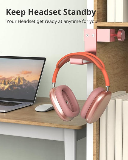 Headphone Stand for Desk – Aluminum Under Desk Headset Stand with Foldable Hook, Headphone Holder Clamp Mount for Gaming Accessories, Space-Saving Headset Hanger