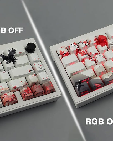 PBT Keycaps - Side Print Keycaps, Shine Through Custom Key caps 75 Percent, Ink Painting Keycap Set Dye Sub & Double Shot, 131 Keys Cherry Profile Keyboard Keycap for Mechanical Keyboard, Wuxia