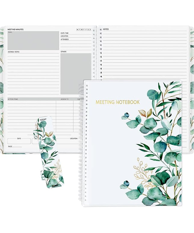 SUNEE Half Meeting Half Note - 8.5"x11" Professional Notebooks for Work - 160 Pages, A4 Size Project Planner, Spiral Meeting Agenda/Minutes Organizer for Women Men, Note Taking, Office & Business