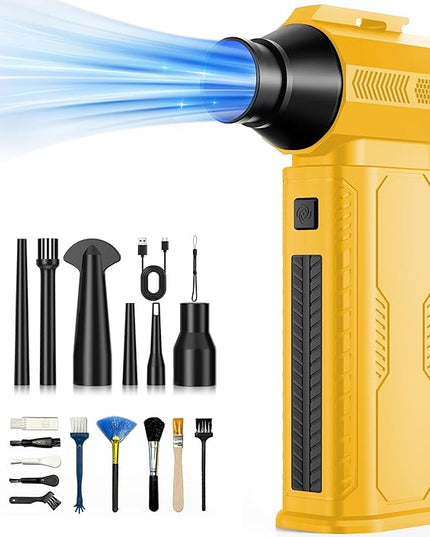 Compressed Air Duster, 130,000RPM Ultra-Powerful Cordless Electric Air Duster with 8000mAh Rechargeable Battery, 4-Gear Adjustable Air Blower for Keyboard, Computer, Car, Home Cleaning - Yellow