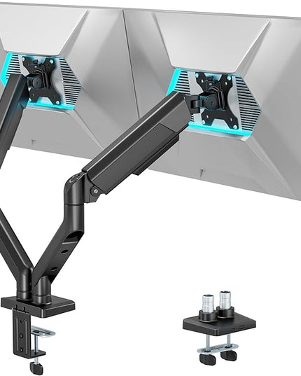 ARES WING Dual Monitor Mount, Heavy Duty Monitor Arms for 2 Monitors for 17-35 Inch, Fully Adjustable Monitor Desk Stand Ultrawide Screen, VESA 75x75 or 100x100mm, Black