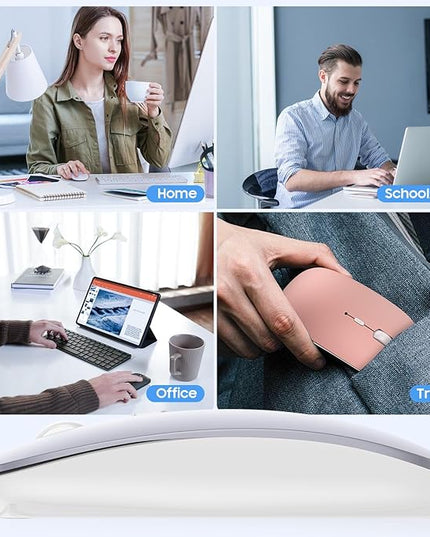SUNGI Bluetooth Mouse for Laptop/MacBook/iPad/Android PC,Rechargable Quiet Slim Wireless Mice for Chromebook Notebook Windows/Linux/Tablet,Black,Silver