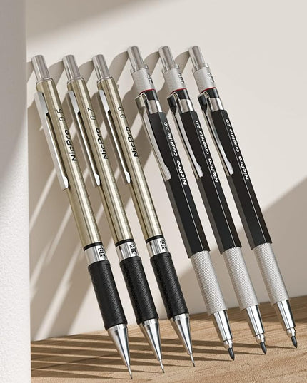 Nicpro 30PCS Art Mechanical Pencil Set in Leather Case, Metal Drafting Pencil 0.5 mm, 0.7 mm, 0.9 mm & 3 PCS 2mm Lead Holders for Sketching Drawing With 16 Tube (6B 4B 2B HB 2H 4H Colors) Lead Refills