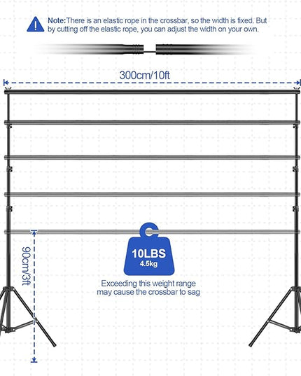 Backdrop Stand 10x6.6ft(WxH), Photo Studio Adjustable Background Stand Support System Kit with 8 Crossbars, 8 Clamps and Carrying Bag for Parties, Wedding, Photography, Decoration