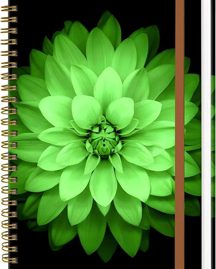 Spiral Journal Notebook for Women, Hardcover A5 College Ruled Notebook, 120 Pages, Thick Paper, Cute Lined Journal for School, Office & Work, 6 x 8.4 in(Watercolor Green Flower)