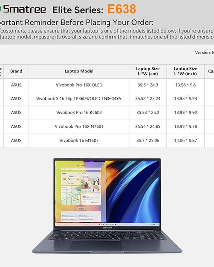 Smatree Laptop Sleeve for 16 inch ASUS Vivobook 16 M1607/S 16 Flip TP3604/S 16 Flip OLED TN3604YA, for 16 inch Vivobook Pro 16 K6602/16X OLED/16X N7601, Case with Pocket, Green(E638G)