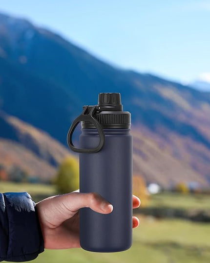 DOMICARE 16 oz Kids Water Bottle for School Stainless Steel Double Wall Vacuum Insulated Water Bottle with Straw lids & Spout Lid, Leakproof BPA Free (Navy,4)